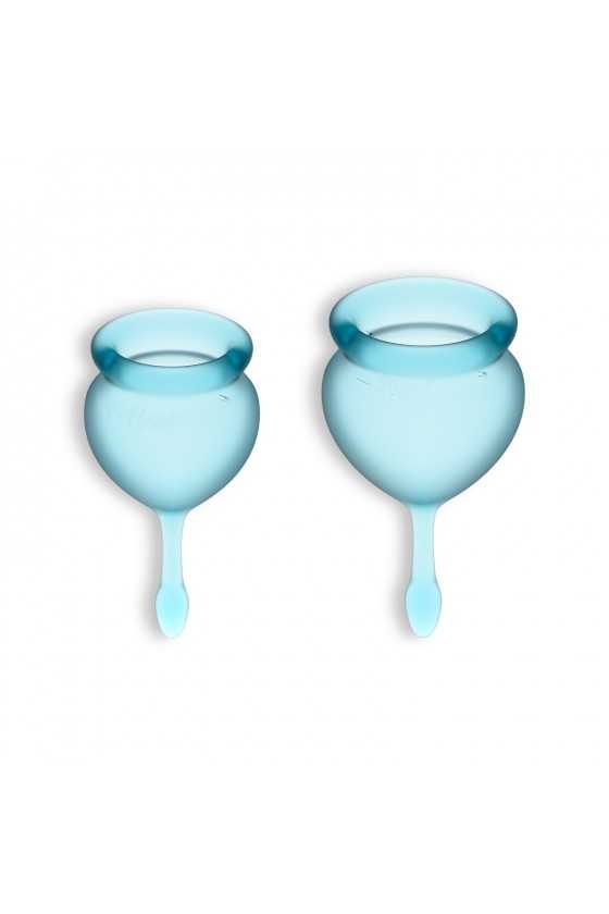 CONJUNTO DE 2 COPOS MENSTRUAIS FEEL GOOD SATISFYER AZUL CLARO