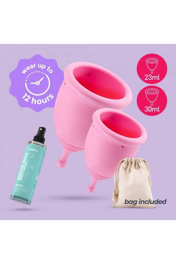 COPOS MENSTRUAIS MINERVA S + L COM BOLSA E LIMPADOR DE BRINQUEDOS 150 ML CRUSHIOUS