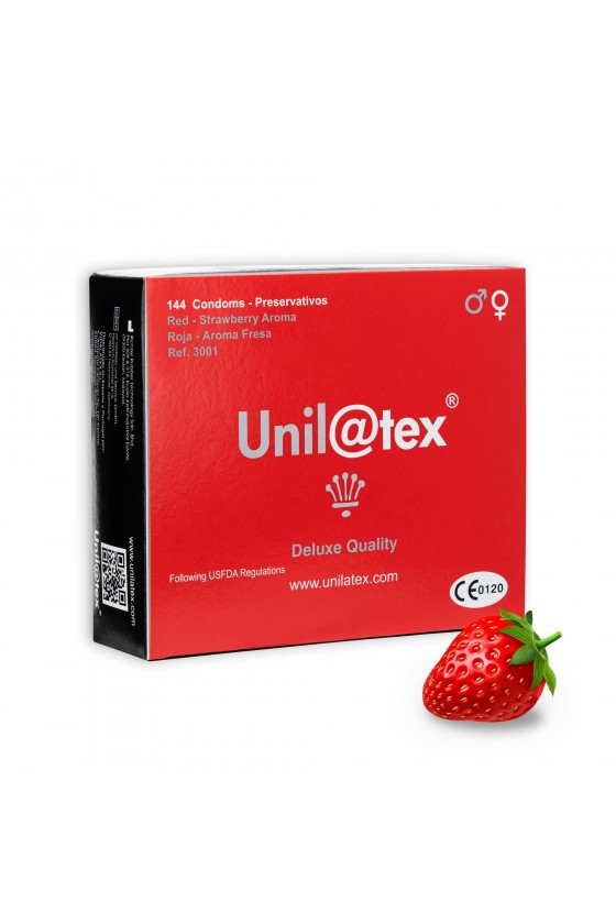 CAIXA COM 144 PRESERVATIVOS VERMELHOS MORANGO