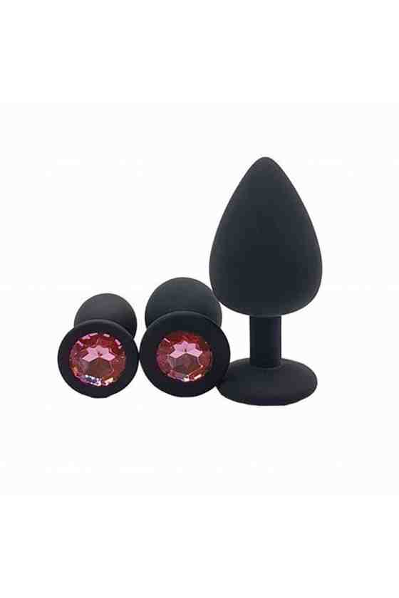 KIT TRIO PLUG ANAL EM SILICONE PRETO OU VERMELHO